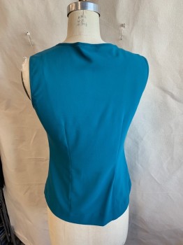 Womens, Blouse, BANANA REPUBLIC, Teal Blue, Polyester, Solid, XS, U Neck, Pleats & Ruffle Front Center, Self Cover Button Front, Sleeveless,