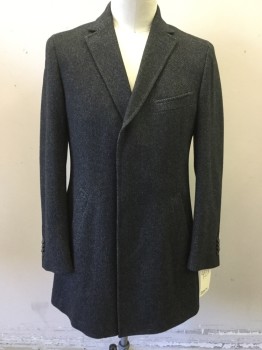 Mens, Coat, Overcoat, ZEGNA, Gray, Black, Wool, Stripes - Diagonal , 42 R, Single Breasted, Notched Lapel, 3 Pockets,