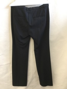 THOERY, Black, Wool, Cotton, Solid, 1" Waistband with Belt Hoops, Flat Front, Zip Front, 4 Pockets