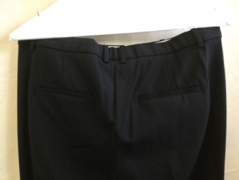 THOERY, Black, Wool, Cotton, Solid, 1" Waistband with Belt Hoops, Flat Front, Zip Front, 4 Pockets