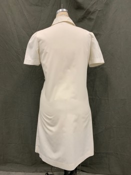 Womens, Nurses Dress, CREST, White, Poly/Cotton, Solid, B 40, 1/2 Button Front, Collar Attached, Short Sleeves, 2 Hip Pockets, V Shape Shoulder Detail