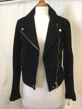BLANK NYC, Black, Suede, Solid, Zip Front, Collar Attached, 2 Zip Pockets, Arm Zipper Detail