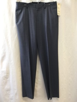 THEORY, Charcoal Gray, White, Wool, Stripes - Pin, Flat Front,