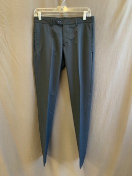 ZARA, Black, Polyester, Wool, Solid, Side Pockets, Zip Front, Flat Front, 2 Back Pockets