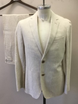 SUITSUPPLY, Ecru, Linen, Solid, Single Breasted, 2 Buttons,  3 Pockets, Hand Picked Collar/Lapel, 2 Back Vents,