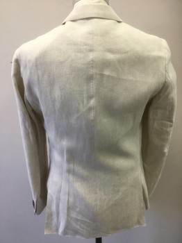 SUITSUPPLY, Ecru, Linen, Solid, Single Breasted, 2 Buttons,  3 Pockets, Hand Picked Collar/Lapel, 2 Back Vents,