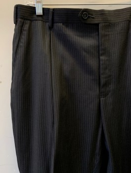 Mens, Suit, Pants, SEAN JOHN, Black, Polyester, Viscose, Stripes - Pin, 36/30, Single Pleat, Slash Pocket