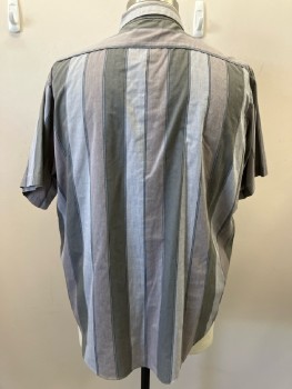 IMPACT, Gray, Polyester, Cotton, Stripes - Vertical , Multi Gray Broad Stripe, C.A., S/S, B.F. 1 Pckt,