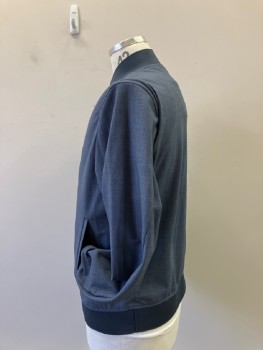 Mens, Casual Jacket, THEORY, Slate Blue, Polyester, Elastane, Heathered, L, Rib Knit Stand Collar, Snap Front, 2 Vertical Single Welt Pckt, Rib Knit Cuffs And Waistband,