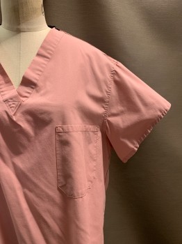 Unisex, Scrub Top, NO LABEL, Pink, Polyester, Cotton, Solid, C50, S/S, V Neck, Chest Pocket