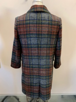 Womens, Coat, RALPH LAUREN, Red, Navy Blue, Multi-color, Synthetic, Plaid, 14, Notched Lapel, 2 Buttons, 3 Pockets, Yellow, Gray, Dark Green Colors