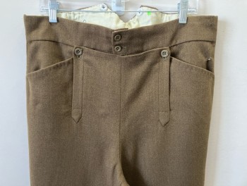 MTO, Brown, Wool, Fall Front, 2 Pckts, Adjustable Back Belt, Small Hole Left Hip