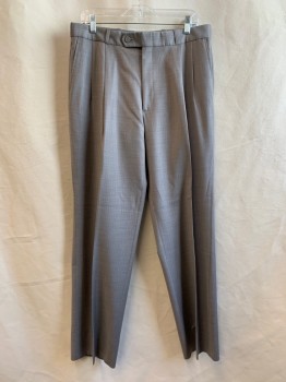 FINERI, Heather Gray, Wool, Stripes - Pin, Double Pleated Front, Belt Loops, 4 Pockets,