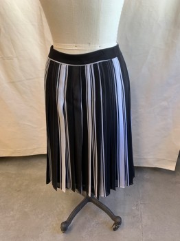 Womens, Skirt, Below Knee, HALOGEN, Black, White, Polyester, Stripes - Vertical , 8, Below Knee, Down Pleat, Zipper at Left Side Waist