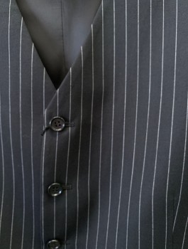 Mens, Suit, Vest, FERRECCI, Black, White, Polyester, Viscose, Stripes - Pin, 40, 6 Button, 2 Pocket,