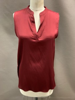 Womens, Top, ANN TAYLOR, Red Burgundy, Polyester, Solid, S, V Neck, Sleeveless