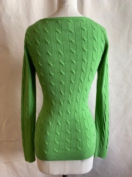 Womens, Pullover, STRAND, Lime Green, Acrylic, Cable Knit, XS, Lime Green Cable Knit, Long Sleeves, V-neck