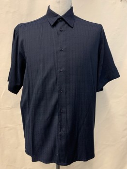 BASSIRI, Navy Blue, Cotton, Solid, S/S, Button Front, Collar Attached