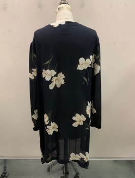 Womens, Casual Jacket, J. PETERMAN CO, Black, Cream, Silk, Floral, M, Round Neck, 1 Button At Neck, Sheer, Side Vents
