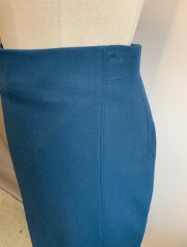 Womens, Skirt, Knee Length, ANN TAYLOR, Dusty Blue, Polyester, Rayon, Solid, 4P, Back Zipper, Invisible Zipper, F.F, Kick Pleat, Pencil Skirt