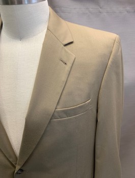 Mens, Sportcoat/Blazer, JOS A BANKS, Olive Green, Wool, Solid, 44 R, Single Breasted, 2 Buttons, 3 Pockets, Notched Lapel, Single Vent