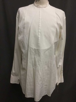 Ivory White, Cotton, Solid, Center Front Button Back with Bib Front, Long Sleeves,