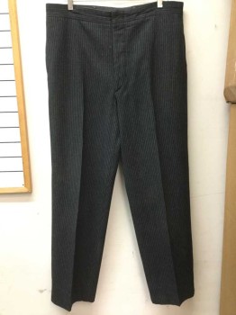 Mto, Charcoal Gray, White, Wool, Stripes - Pin, Button Front, Flat Front, 4 Pockets, Waistband, Suspender Buttons Inside Waistband,