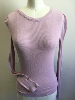 BP, Dusty Rose Pink, Viscose, Spandex, Solid, Dusty Rose Ribbed, Round Neck,  Long Sleeves,