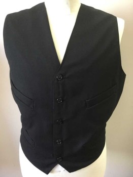 MTO, Black, Wool, Solid, 5 Buttons, 4 Pockets, Gabardine, Back of Vest is the Same Fabric As the Front,