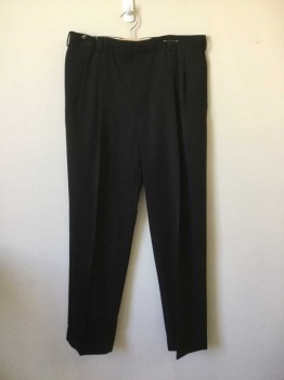 Mens, Slacks, BROOKS BROTHERS, Black, Wool, Solid, 34, 38, Double Pleat Front, Zip Fly, 4 Pockets, Cuffed