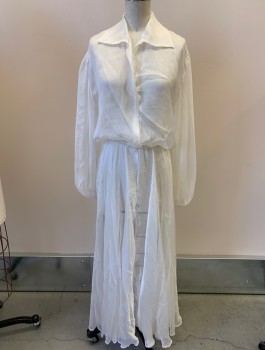 Womens, Dress, N/L, White, Silk, Solid, W24-, B34, 26, China Silk, L/S, 3 Snaps, Elastic Waist/Cuffs, C.A., Long Snag In Left Front Panel, Made To Order,
