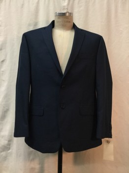 CALVIN KLEIN, Navy Blue, Polyester, Rayon, Solid, Navy, Notched Lapel,