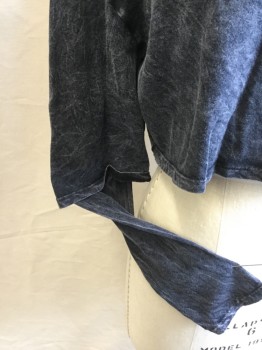 Womens, Top, SILENCE & NOISE, Faded Black, Cotton, Solid, XS, Stone Wash Faded Black, Round Wide Neck, Cropped, Peeping Long Sleeves,