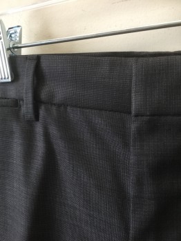 EXPRESS, Charcoal Gray, Gray, Wool, Spandex, 2 Color Weave, Charcoal with Gray Woven Specks, Flat Front, Zip Fly, 5 Pockets Including 1 Watch Pocket, Straight Leg