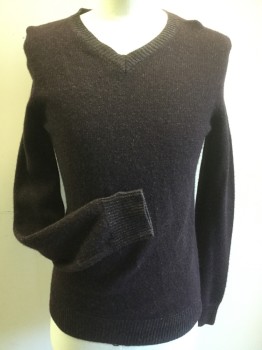 Mens, Pullover Sweater, VINCE, Wine Red, Heather Gray, Wool, Cashmere, 2 Color Weave, Small, V-neck, Under Layer of Gray, Cozy