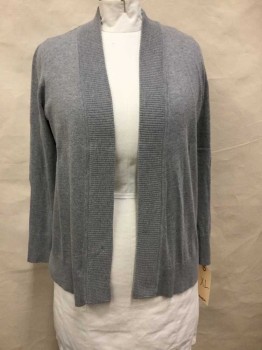 Worthington, Heather Gray, Cotton, Rayon, Solid, Long Sleeves, Open Front, Wide Ribbed Trim