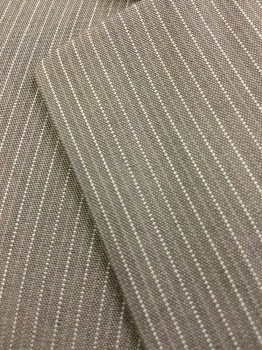 HUGO BOSS, Charcoal Gray, Lt Gray, White, Wool, Stripes - Vertical , Jacket, Charcoal Gray with Faint Light Gray & Broken Fine White Stripes with Light Silver Lining, Notched Lapel, Single Breasted, 3 Button Front, 3 Pockets, 2 Split Back Bottom, Long Sleeves, with Matching Pants