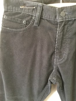 LEVI'S, Black, Cotton, Polyester, Solid, Corduroy, Flat Front, 5 Pocket Jean Style, Zip Fly, Belt Loops
