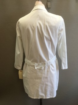 LIFE, White, Poly/Cotton, Solid, 4 Buttons, 3 Pockets, Notched Lapel, Belt Attached at Waist Buttons in Back. Womens