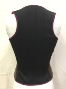 Womens, Top, MTO, Red Burgundy, Black, Vinyl, Solid, XS, Burgundy Vertical Panel with Burgundy Trim, Sweetheart Neckline, Zip Front, Fitted,  Black Panel Back