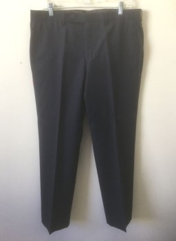 Mens, Suit, Pants, CALVIN KLEIN, Black, Navy Blue, Wool, Stripes - Pin, I:30, W:35, Flat Front, Button Tab Waist, Zip Fly, 4 Pockets