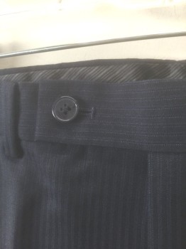 Mens, Suit, Pants, CALVIN KLEIN, Black, Navy Blue, Wool, Stripes - Pin, I:30, W:35, Flat Front, Button Tab Waist, Zip Fly, 4 Pockets