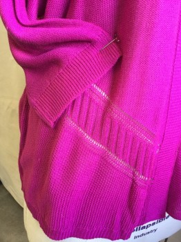 Womens, Sweater, WORTHINGTON, Fuchsia Pink, Acrylic, Solid, 2XL, Self Ribbed & Diagonal Pattern, Ribbed  Open Front & 3/4 Sleeves Trim