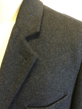 Mens, Coat, Overcoat, MICHAEL KORS, Charcoal Gray, Wool, Nylon, Heathered, 46, Single Breasted, Collar Attached, Notched Lapel, 3 Pockets