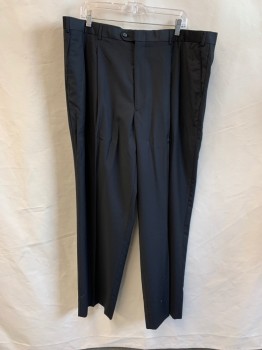 VANETTI, Black, Polyester, Rayon, Solid, Double Pleats, Zip Fly, Button Tab Closure, 4 Pockets, Belt Loops