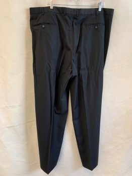 VANETTI, Black, Polyester, Rayon, Solid, Double Pleats, Zip Fly, Button Tab Closure, 4 Pockets, Belt Loops