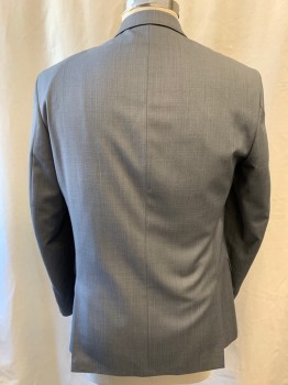 Mens, Suit, Jacket, KENNETH COLE, Gray, White, Polyester, Rayon, 2 Color Weave, 44L, Notched Lapel, Single Breasted, Button Front, 2 Buttons, 3 Pockets