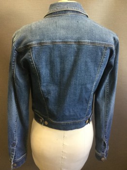 Womens, Jean Jacket, J BRAND, Blue, Cotton, Polyester, Solid, S, Brass Button Front, 4 Pockets,