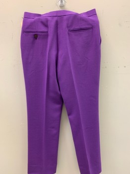 Mens, Slacks, N/L, Purple, Wool, Solid, 31, 32, Flat Front, 4 Pockets,