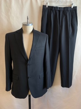 MALIBU CLOTHES, Black, Wool, Solid, JACKET, Single Breasted, 2 Buttons, Notched Lapel, 3 Pockets, 4 Button Cuffs